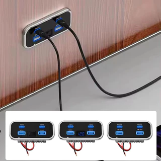 🚀ท้องถิ่น🚀4 พอร์ต 76W 12-24V RV USB Outlet Dual PD3.0 Type-C Car Fast Charger & QC3.0 แผง Wall Mount อะแดปเตอร์ชาร์จสําหรับรถรถบัส RV ATV รถบรรทุกเรือ