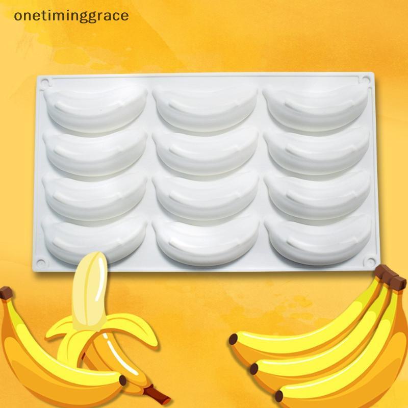 Onetiminggrace 12 เซลล์ Banana Design ซิลิโคนเกรดอาหารแม่พิมพ์เค้กผลไม้มูสเค้ก Mould ขนมเบเกอรี่เครื่องมือครัว Bakeware OMA