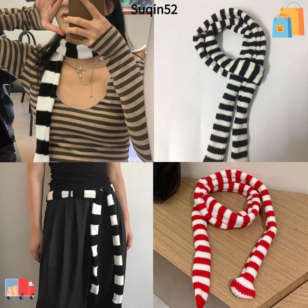 SUQIN52 ตกแต่ง Neckerchief, ลายบางยาวผู้หญิงผ้าพันคอยาว, Harajuku คออบอุ่น 180 ซม.ถัก Y2K สาวผ้าพันค