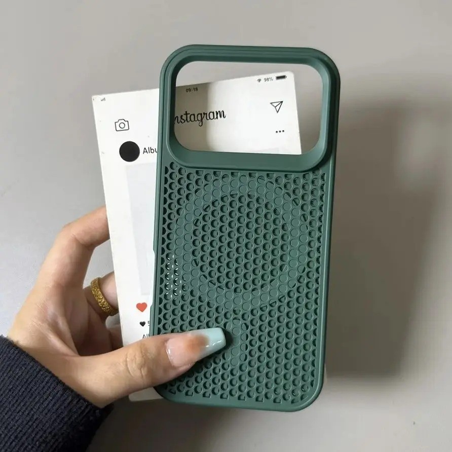 เคสสำหรับi Phone เคสไอโฟน 17 16 15 14 13 pro max plus air เคสโฮนีคอมบ์ระบายความร้อน วัสดุTPUป้องกันชนสุดที่สุด สีส้มสดใส
