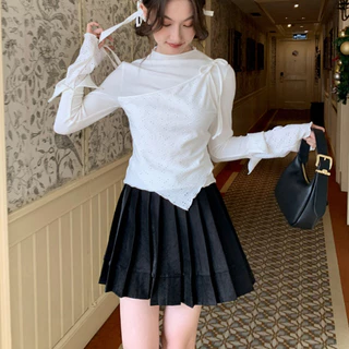 shayne-เสื้อยืดสตรี แขนยาว คอวี สีทึบ ประเภทการเชื่อมต่อ ประเภทรุ่น Slim Fit เรียบง่าย หวาน สุภาพสตรี แฟชั่นฤดูร้อน วิทย