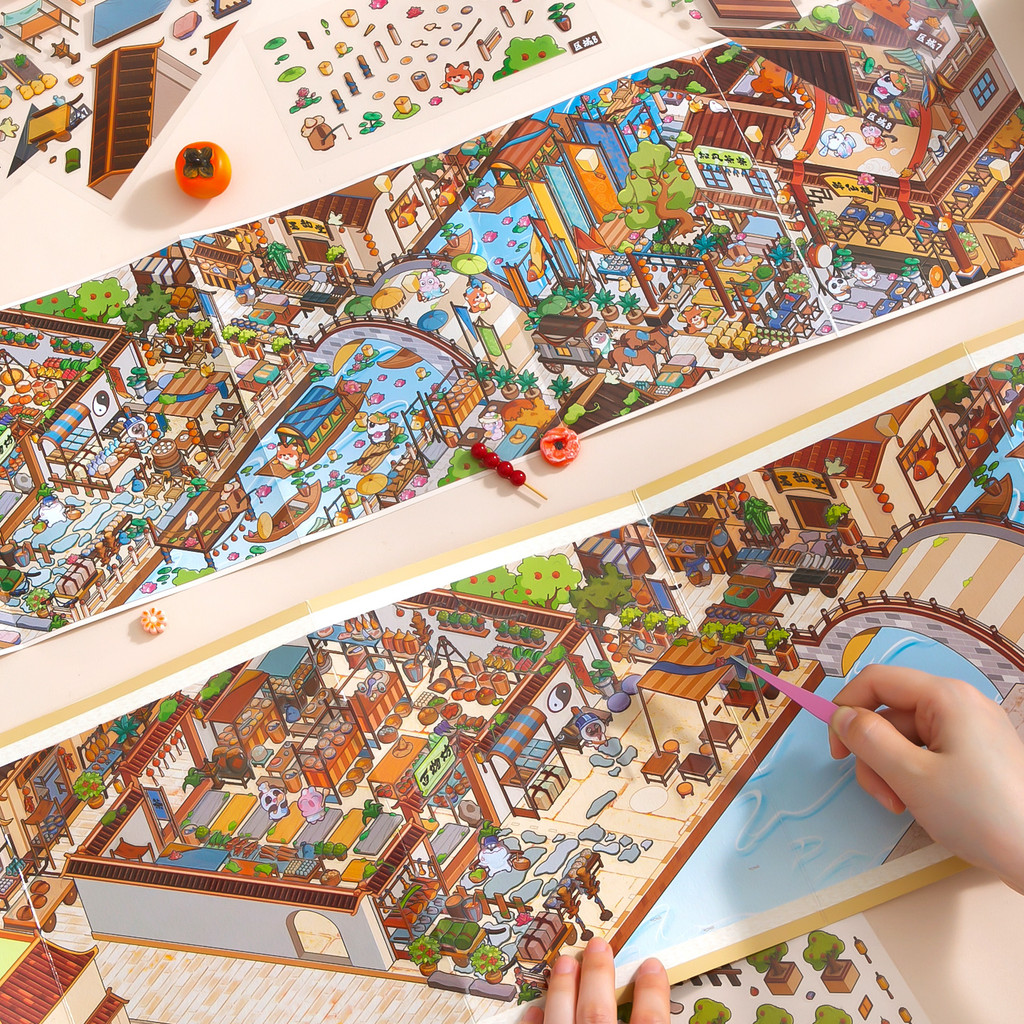 นาย กระดาษยาวพิเศษขนาดใหญ่สติกเกอร์ภูมิทัศน์ขนาดเล็กจีนย้อนยุคตลาดถนนสถาปัตยกรรมรูปแบบอียิปต์การ์ดฉาก ทําเอง ท้าทายสติกเกอร์ภูมิทัศน์ของขวั