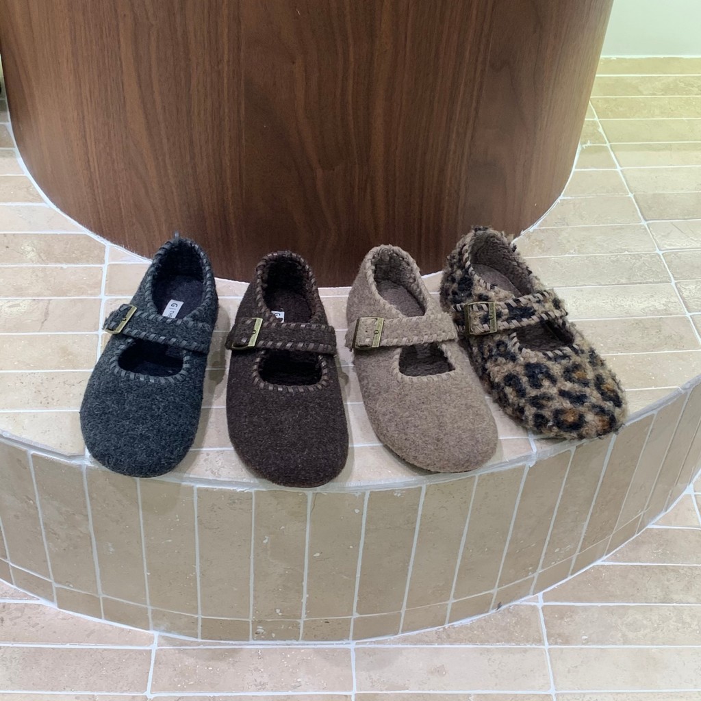 รองเท้าผู้หญิงแฟชั่น Mori สไตล์ทําด้วยผ้าขนสัตว์ด้านในเพิ่มความสูง Plus กํามะหยี่ Birkenstock รองเท้