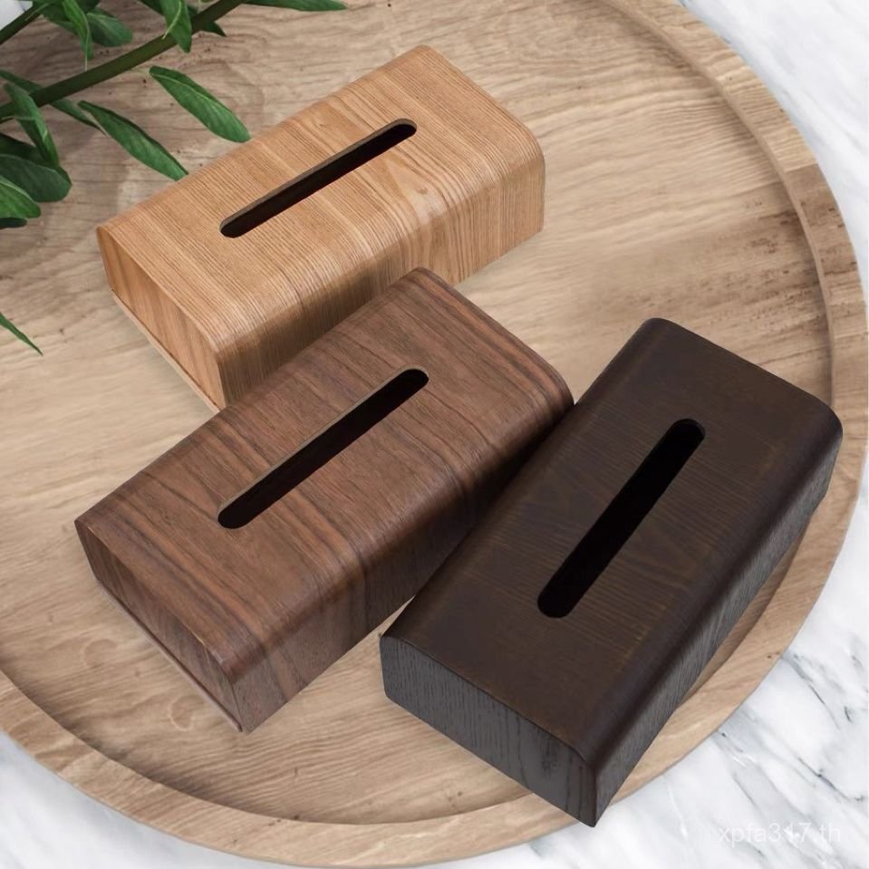 กล่องเก็บของโต๊ะกาแฟไม้วอลนัทสีดํากล่องกระดาษทิชชูที่เรียบง่ายสก์ท็อปห้องนั่งเล่นพร้อมสต็อกครัวเรือน