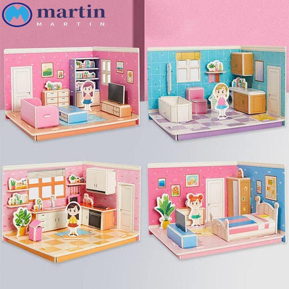 MARTIN 3D Room Cardboard,ห้องครัวกระดาษแข็ง 3D Room ปริศนาของเล่น,สเตอริโอห้องนอน Miniatures Handmad