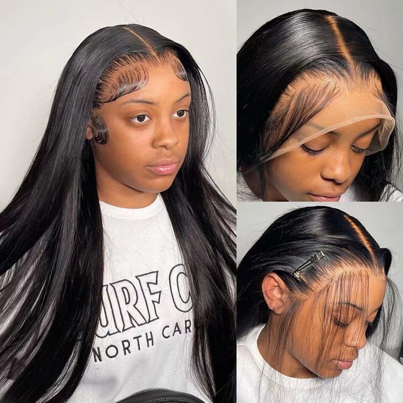 Women's Fashion Black Middle Part Long Straight Wig Lace Front Full Wig Natural & Realistic