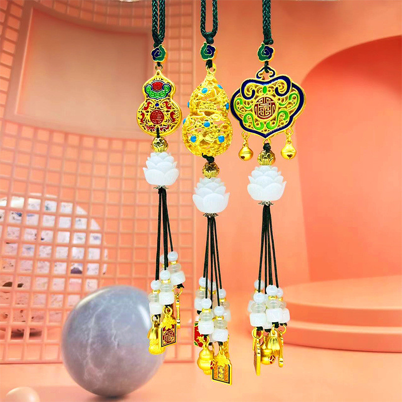 จี้รถถุงโชคดีทองแดงเคลือบพู่ที่มีสีสันภายในกระจกมองหลังจี้กลวงมะระรถรุ่ยอี๋ล็อคพร2025.12.06.510