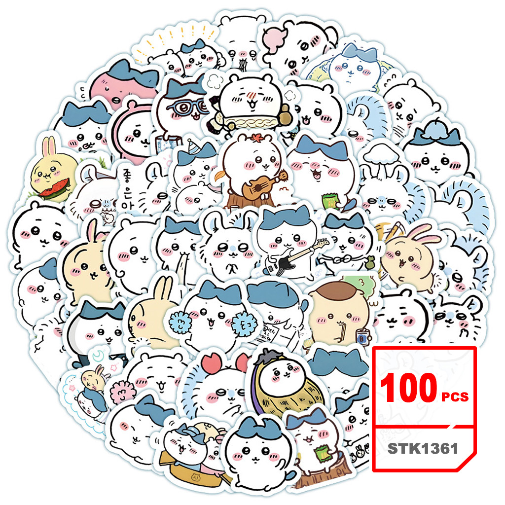 สติ๊กเกอร์ Chiikawa การ์ตูนชุดสติ๊กเกอร์กราฟฟิตี์น้ำต้านติดเองสำหรับเด็ก, 100แผ่น