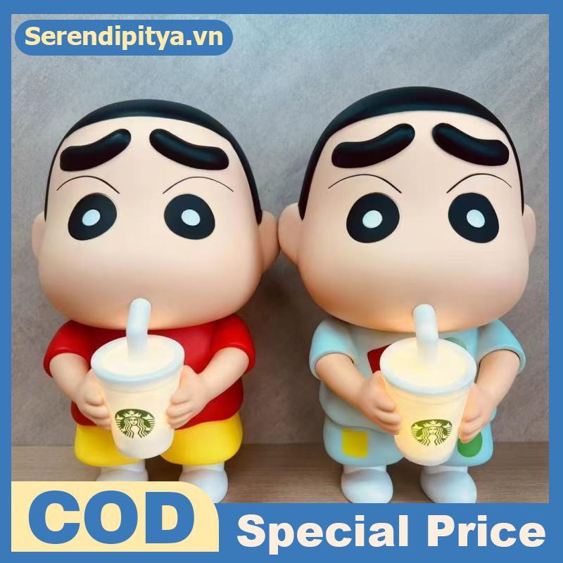 SER 1 ชิ้นไวนิลนมชาถ้วยเรืองแสงเดสก์ท็อปเครื่องประดับ 25 ซม.ใหม่ Crayon Shin-Chan มือตุ๊กตา Noob อะน