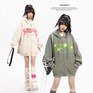 เสื้อคลุมสเวตเตอร์มีซิปกับฮู้ด ขนาดทรงหลวม EERSHENSHI