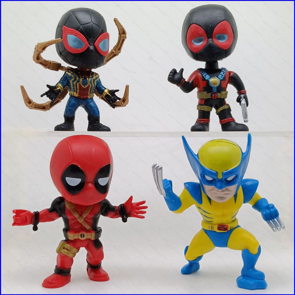 4-7pcs Deadpool Wolverine Action Figure รุ่น Q The Amazing Spider-Man ตุ๊กตาของเล่นสําหรับเด็กเครื่อ