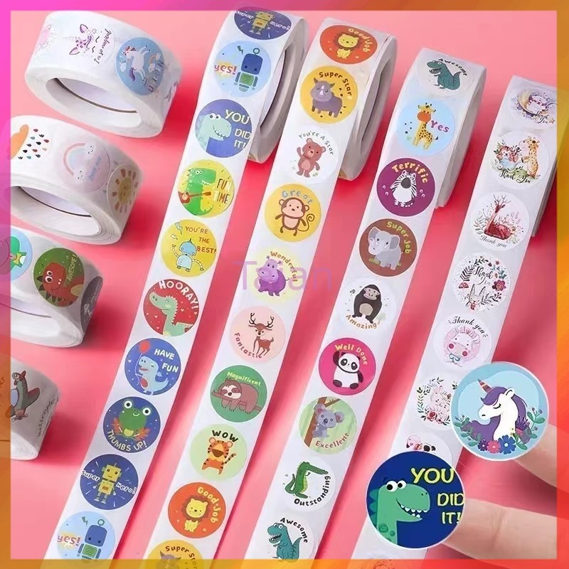 Taian สติ๊กเกอร์การ์ตูน/ลายการ์ตูน ขอบคุณ 1 ม้วน 500 สติ๊กเกอร์