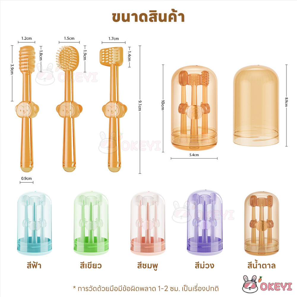 OKEYI ที่แปรงลิ้น แปรงฟันเด็ก สําหรับเด็กทารก 0-18 เดือน แปรงลิ้น แปรงสีฟันซิลิโคน ทําความสะอาดช่องปาก แปรงฟัน3หัว - รูปที่ 3