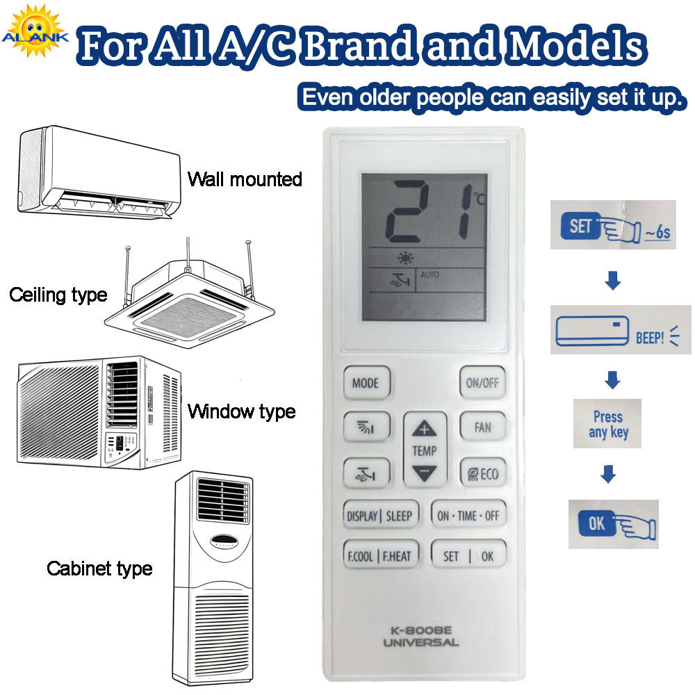 ALANK Remote รีโมทคอนโทรลแอร์คอนแบบยูนิเวอร์แซล เข้ากันได้กับ Mitsubishi、DAIKIN、Panasonic ฯลฯ