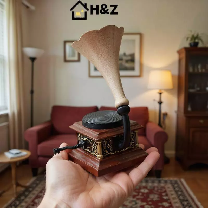 H & Z Dollhouse Vintage Phonograph Miniatures ของเล่นประดับบ้านตุ๊กตา