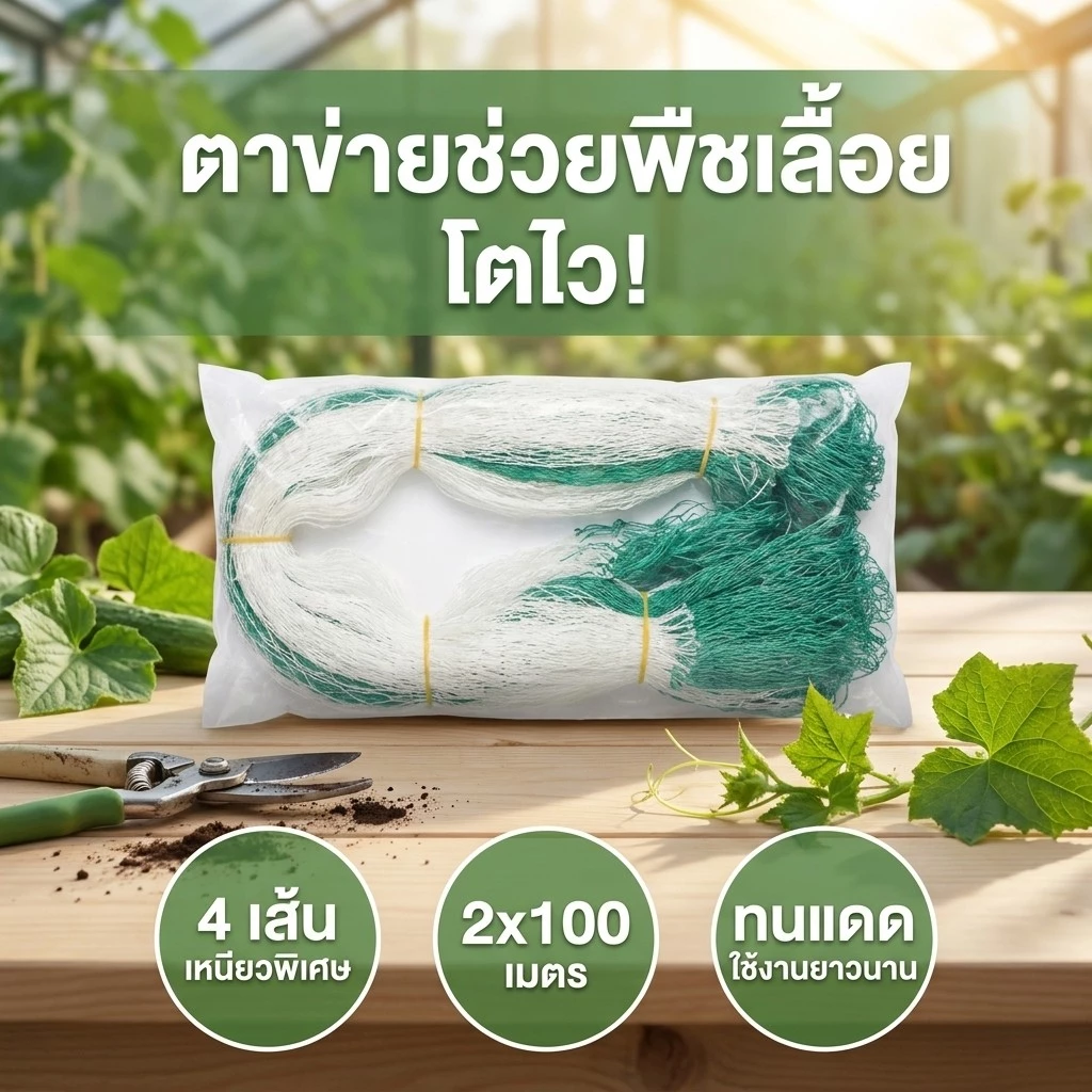 ตาข่ายปลูกผัก [2x100 ม.] 4 เส้นหนา เหนียวทน ใช้ทำค้างแตงกวา ถั่ว