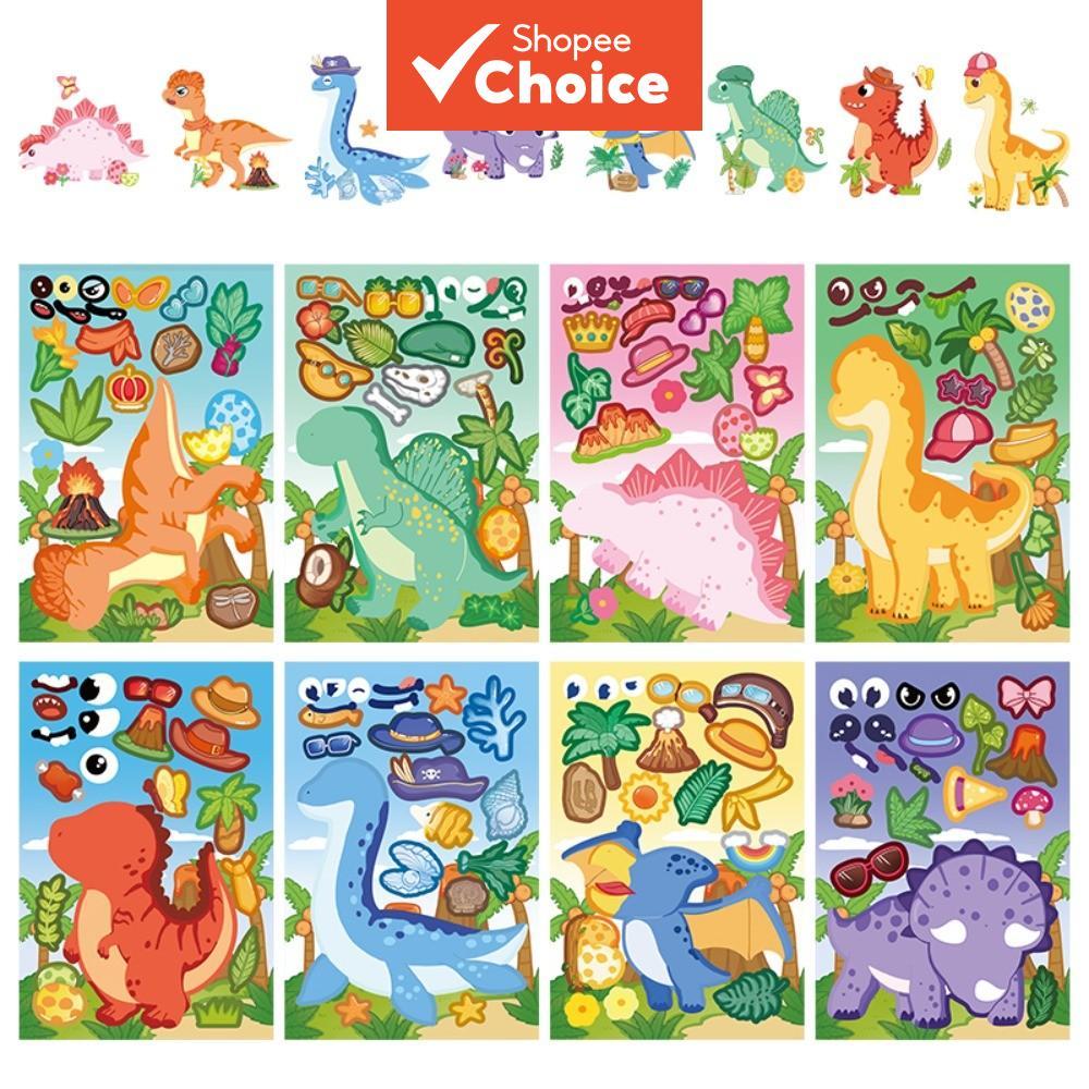 สติกเกอร์น่ารักไดโนเสาร์สัตว์ธีม Decals 5X8 ชิ้นสติกเกอร์กันน้ําสําหรับ DIY