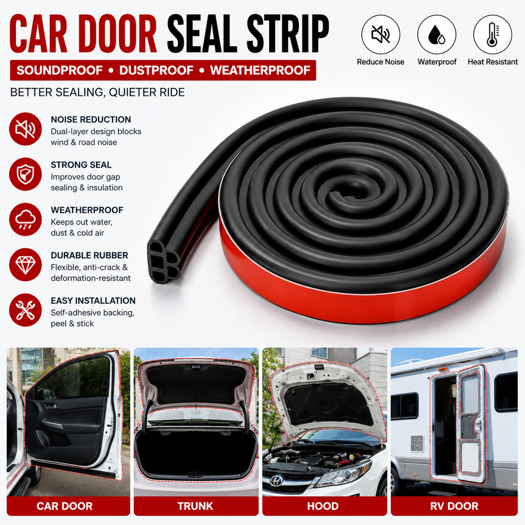 แถบซีลประตูรถยาง Double Layer Self กาว Soundproof Weatherstrip สําหรับรถยนต์ Rv Hood Tailgate ยางปลอดสารพิษ + Self กาว Backing