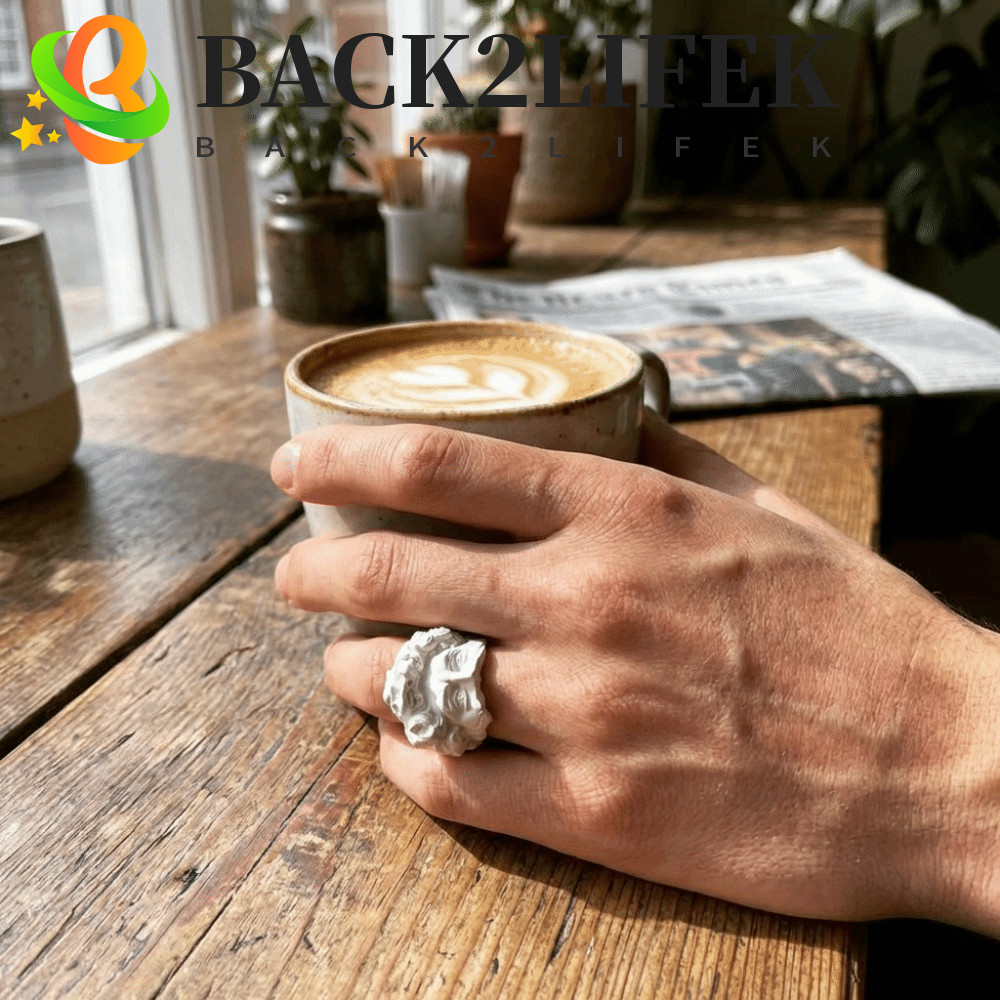BACK2LIFEK แหวนหน้าสวมหน้ากากลึกลับ, แหวนเปิดปรับได้ที่ไม่ซ้ํากัน, ประติมากรรมเดวิดวินเทจโลหะสีเงินสไตล์ชาวเยอรมันแหวนพรรค
