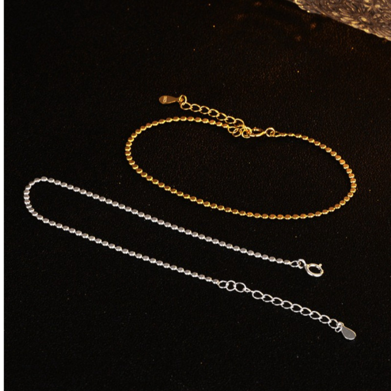 ผู้ผลิตในสต็อก18เคสร้อยข้อมือทองส925สร้อยข้อมือเงินรอบลูกปัดโซ่ผู้หญิงเรียบโซ่ลูกปัดที่เรียบง่ายอเนกประสงค์ ทองโซ่ของขวัญวันเ