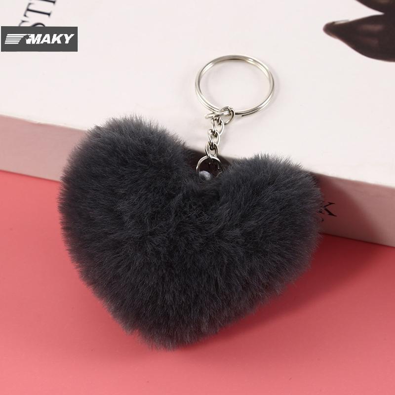 [MAKY] 8 ซม.Fluffy pom พวงกุญแจของขวัญสําหรับผู้หญิงรูปหัวใจนุ่ม Pompon กระต่ายปลอมพวงกุญแจ Ball กระ