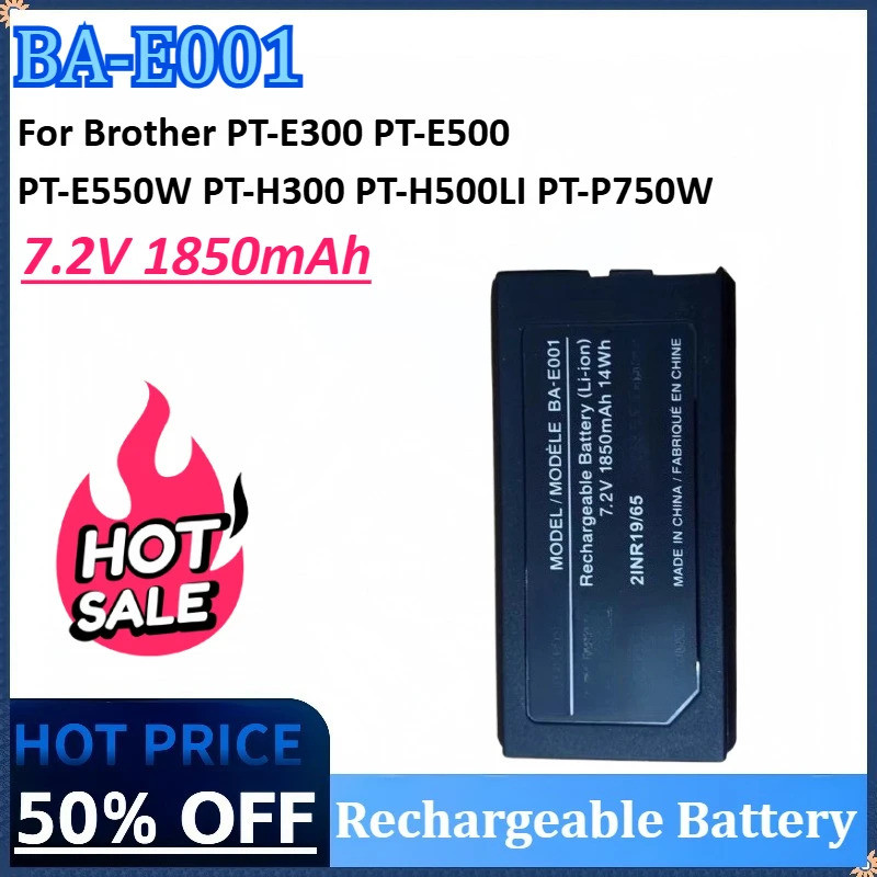 BA-E001 7.2V 1850mAh เครื่องติดฉลากแบตเตอรี่สําหรับ Brother PT-E300 PT-E500 PT-E550W PT-H300 PT-H500