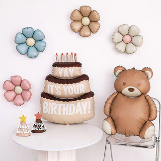 GeeParty ลูกโป่งฟอยล์รูปดอกเดซี่สไตล์เรโทร 5 ชิ้น สีครีมคาราเมล ชมพูบลัช ฟ้า ผิวด้าน สำหรับตกแต่งงานวันเกิดและงานแต่งงาน