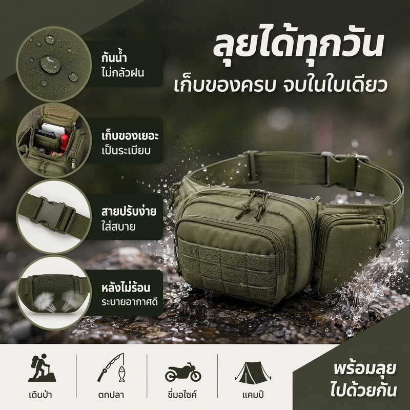 กระเป๋าคาดเอว กันน้ำ กระเป๋าโทรศัพท์ ผ้าอ๊อกฟอร์ด ทหาร ผู้ชาย ปีนเขา แคมป์ปิ้ง กลางแจ้ง