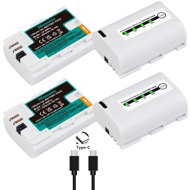 2800mAh LP-E6Pro เปลี่ยน LP-E6N LP-E6 แบตเตอรี่อินพุต Type-C สําหรับ Canon EOS R R5 R6 60D 70D 80D 9