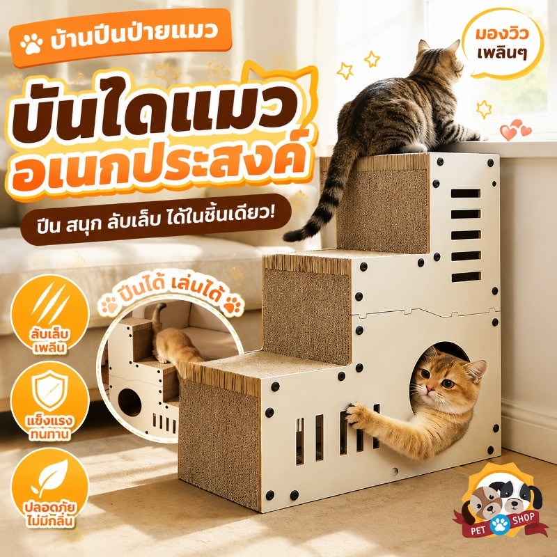 อุโมงค์แมว บ้านบันไดสัตว์เลี้ยง บ้านแมวกระดาษ ที่ลับเล็บแมว ทนทาน อเนกประสงค์ สำหรับสุนัขและแมว