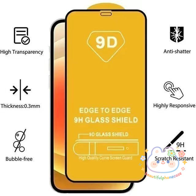 9D ฟิล์มกระจก แบบเต็มจอ สำหรับ iPhone หลากหลายรุ่น iPhone 11 12 13 14 15 16 17 PRO MAX PLUS AIR-9D#GHM