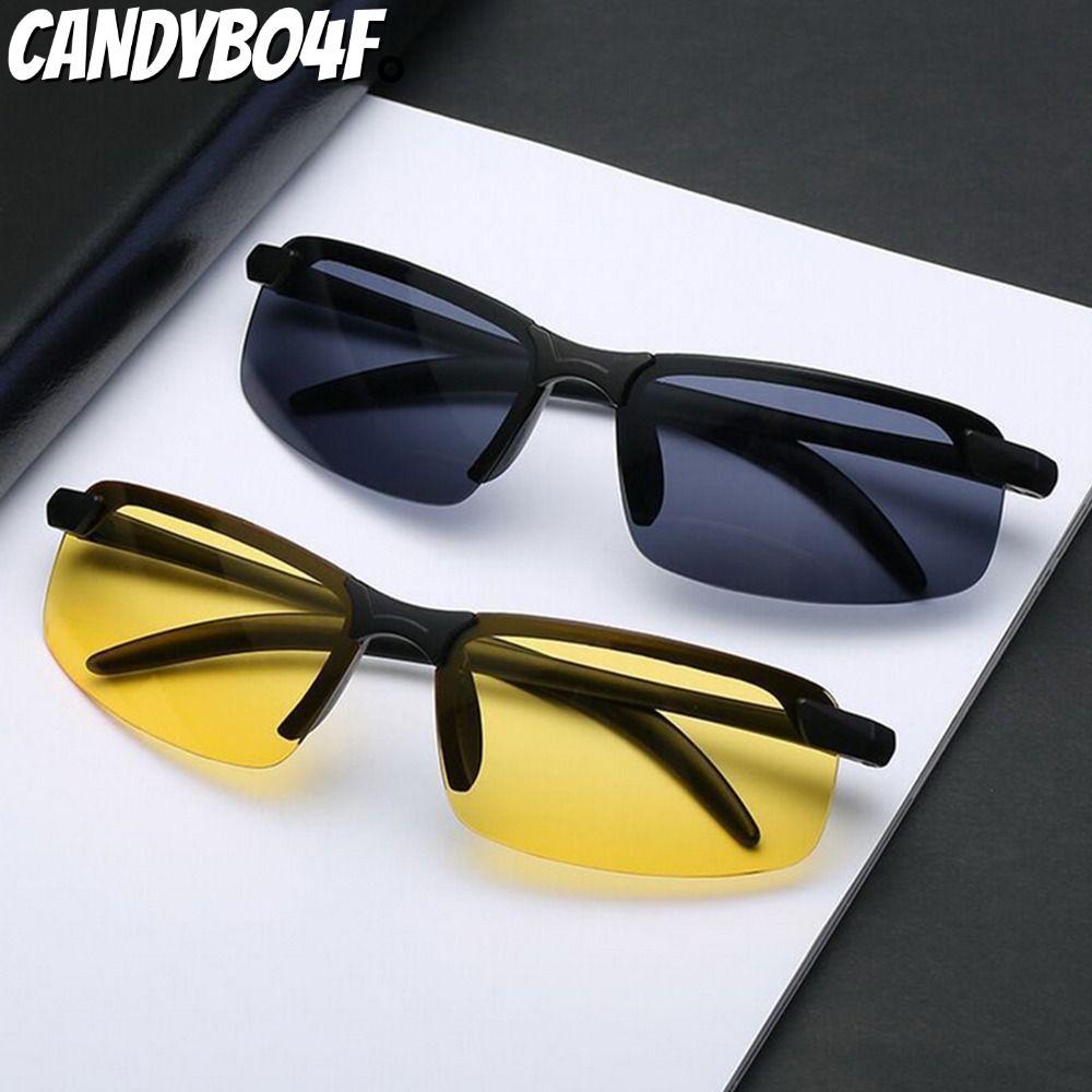 CANDYBO4F แว่นกันแดดขับรถผู้ชายตกปลาครึ่งกรอบ UV400 แว่นตาขับรถ