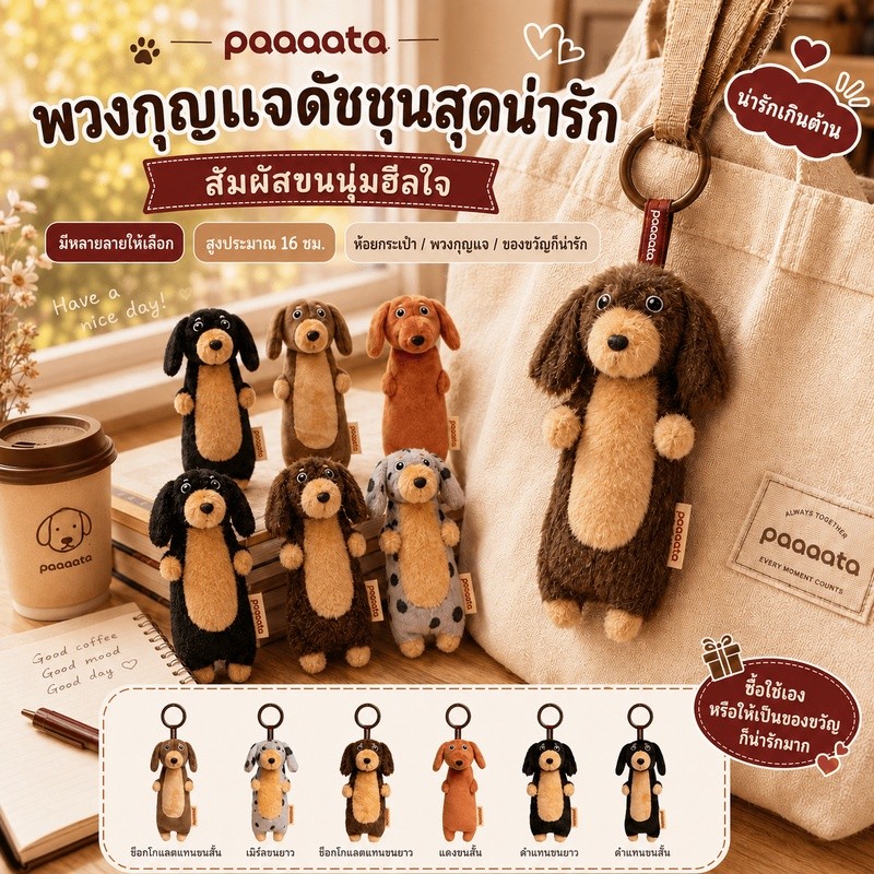 【PPXD】 พวงกุญแจขนนุ่มหมาเดชชุนด์ Paaaata จี้ห้อยกระเป๋า น่ารัก ของแต่งกระเป๋า เป้สะพายหลัง ของขวัญ ของขวัญคริสต์มาส