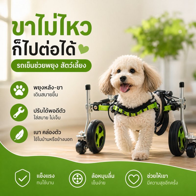 รถเข็นสุนัข รถเข็นแมว วีลแชร์สัตว์เลี้ยง ฟื้นฟูเดินได้ ปรับขนาดได้ อลูมิเนียม ขาหลังอ่อนแรง
