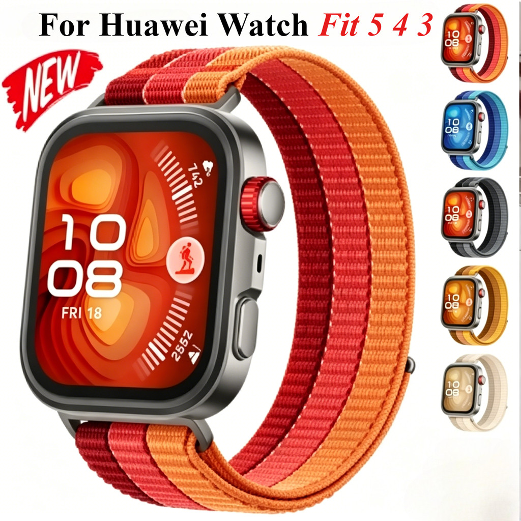 ไนลอนที่มีสีสันทอ Breathable สําหรับ Huawei Watch Fit 5 Fit 5Pro สายรัดข้อมือกีฬาสําหรับ Huawei Watch Fit 3/4 4Pro สร้อยข้อมือ
