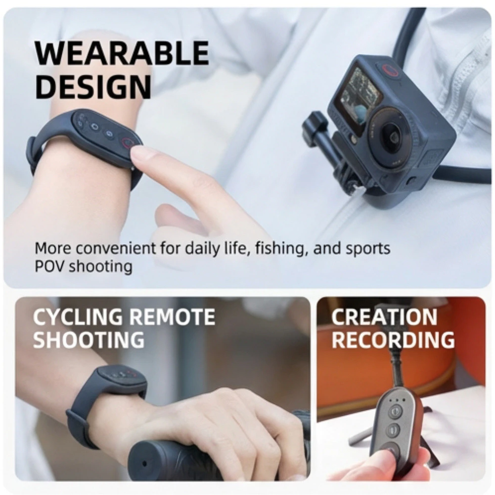 INOVAGEN สําหรับ DJI Osmo 360 Action 5 Pro/4 Insta360 Mini Bluetooth รีโมทคอนโทรลสร้อยข้อมือ,ชาร์จ,โทรศัพท์กล้องชัตเตอร์ thumbnail 3