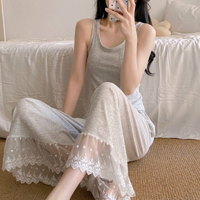 ชุดนอนสองชิ้น Geliao แบบลูกไม้มีแผ่นรองหน้าอก สวมใส่อง่ายและสะดวกสบายสำหรับอยู่บ้าน - รูปที่ 5