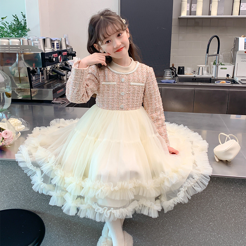 สาวสไตล์ชาแนล2025ชุดใหม่ฤดูใบไม้ร่วงฤดูหนาวชุดฤดูใบไม้ร่วงเด็กฤดูใบไม้ร่วงเสื้อผ้าสาวเจ้าหญิงชุด