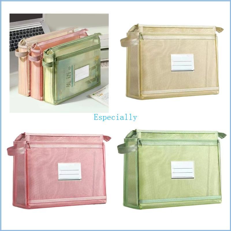 ESP ออร์แกนไฟล์สองชั้นพร้อมถุงเก็บหนังสือใสหน้าต่างฉลาก 32x26x6 ซม.