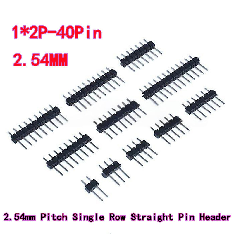 50PCS 2.54mm Pitch Pin Header เดี่ยวแถวตรง Header เหล็ก pin 1*2/3/4/5/6/7/8/10/12/15/20/40 Pins