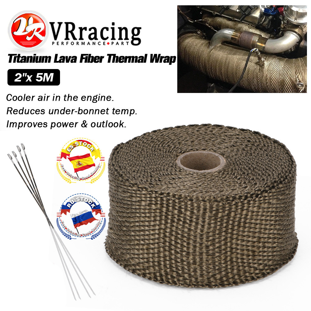 VR  2"X 5meter TITANIUM TURBO MANIFOLD HEAT EXHAUST THERMAL WRAP TAPE + 4PCS STAINLESS TIES  VR1905T