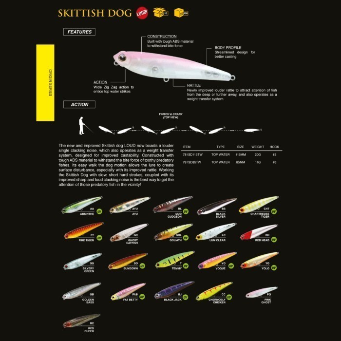 ZEREK SKITTISH DOG LOOUD TOP WATER TYPE - 85MM, 115MM/FB