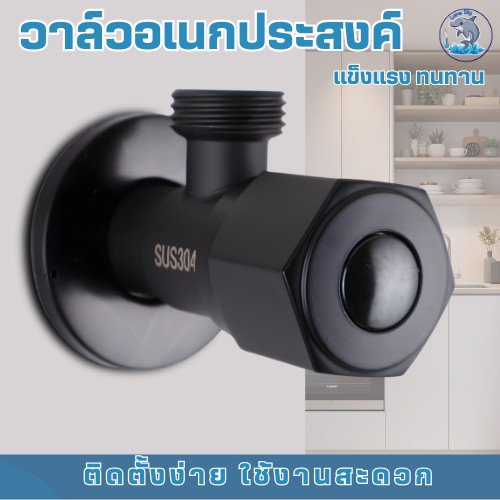 วาล์ว2ทางสแตนเลส วาล์วสแตนเลส 304 แท้ วาล์วฝักบัว สีดำ ฟรีเทปพันเกลียว