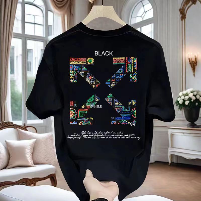 2026300Jin สามารถใส่ Fat Guy ผ้าฝ้ายหนักแขนสั้นรอบคอหลวมสบายๆขนาดใหญ่สั้นเสื้อยืด Plus Fat Plus Slim