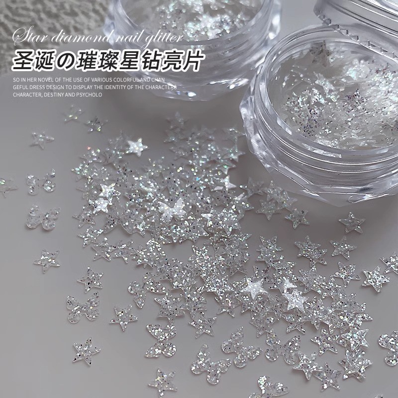 เลื่อมแต่งเล็บอุปกรณ์เสริม Influencer Strobe สะท้อนแสงเพชรน้ําตาลพรีเมี่ยมรักผีเสื้อ Star คริสต์มาสเกล็ดหิมะตกแต่ง