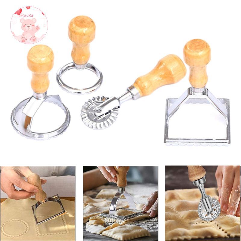 [Whbadguy] 4x Ravioli Stamp Maker Cutter พร้อมชุดล้อลูกกลิ้ง Dumpling Skin Cutter สิ่งที่แนบมาในครัว