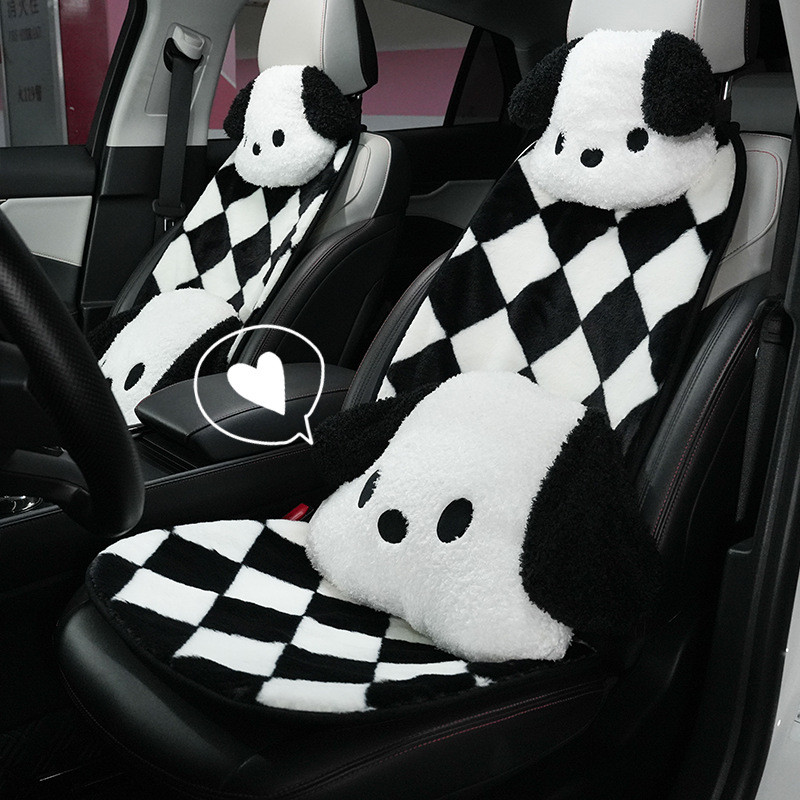 Car Seat Cushion Chessboard Grid Autumn and Winter Plush Warm Thickened Vehicle Cushion Simple Black