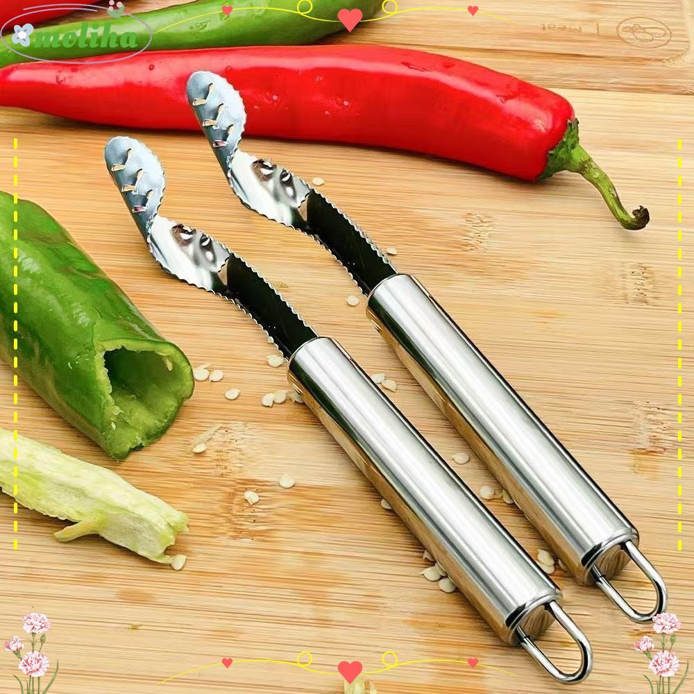 MOLIHA Jalapeno Corer Remover, สแตนเลสหยัก Slice Pepper Corer Remover, มัลติฟังก์ชั่ผักการประมวลผล E