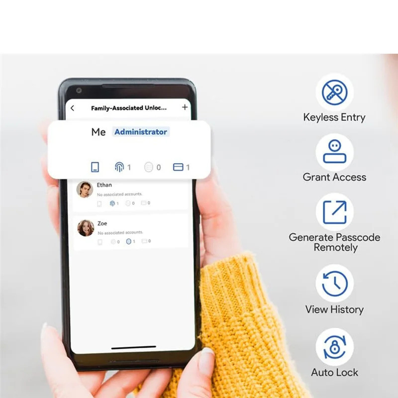 ABAC-Smart Door Lock With Handle, ปุ่มอิเล็กทรอนิกส์ลายนิ้วมือสําหรับประตูหน้า, Generate Passcode Re