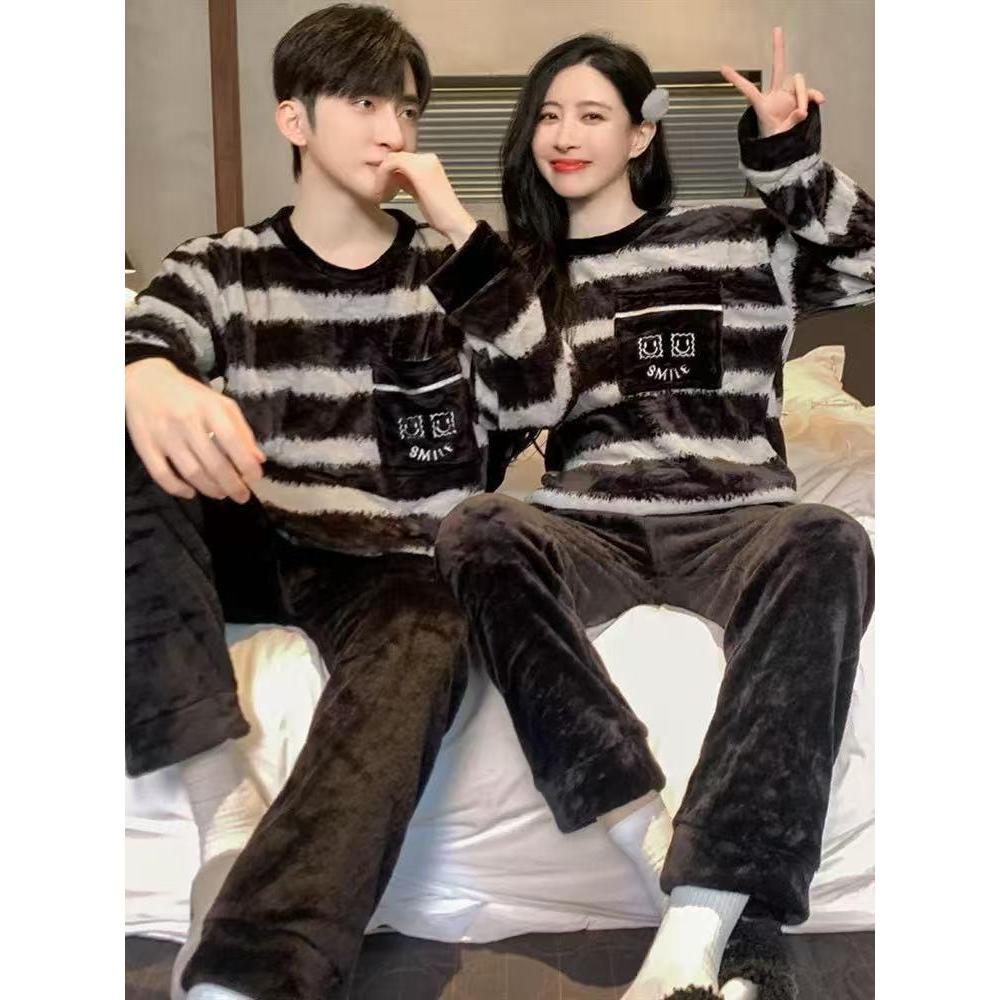 368 Easy ชุดนอนผู้ชายและผู้หญิง ชุดนอนกันหนาวผู้ชายและผู้หญิง ผ้าใยสังเคราะห์ ขนแกะ (ขายชุดแยก) พร้อมส่ง - รูปที่ 3
